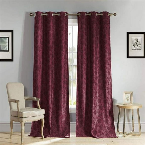 Duck River AERYN 5366=6 Grommet Blackout Curtains - Window Curtain Panel Set - Floral - 2 Panels - 54"W x 84"L - Burgundy Red