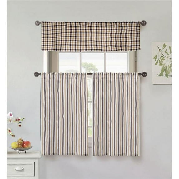 Duck River Textile FINI 14082D-12 Phoebe 3 Piece Kitchen Curtain Tiers, White & Silver