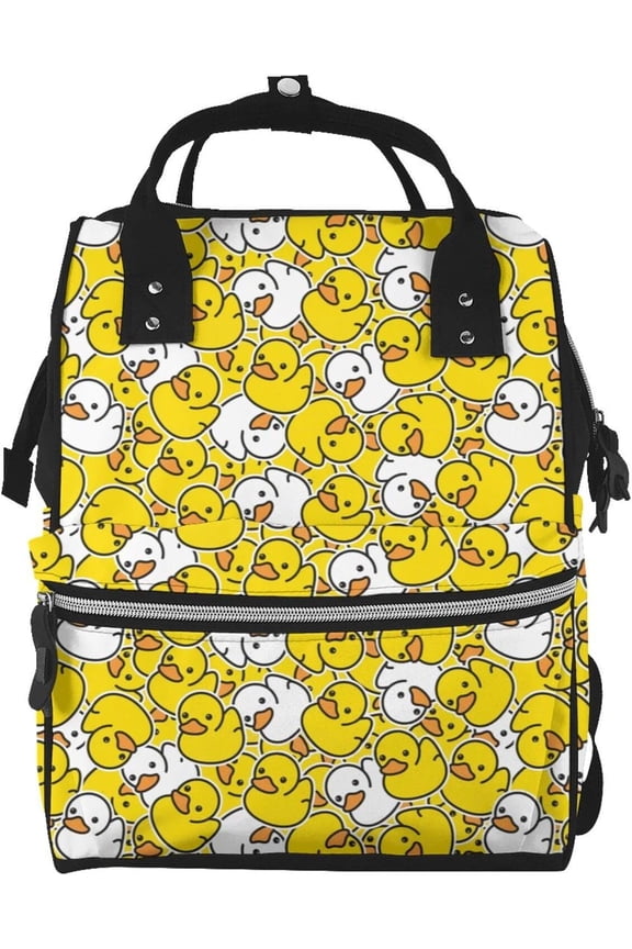 Duck Rubber Diaper Bag Backpack For Baby Girls, Mom Waterproof Large Nappy Bags For Women