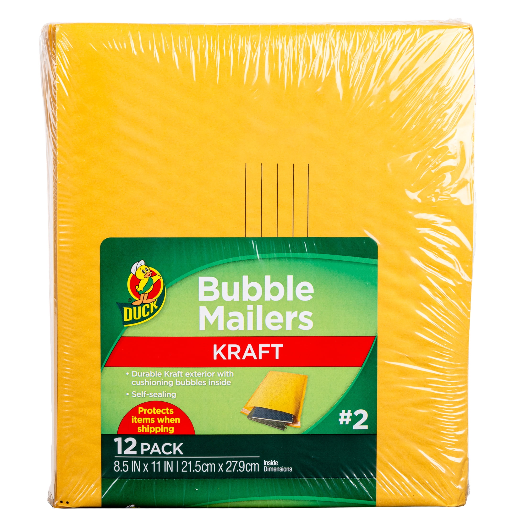 Duck Self-Seal Kraft Bubble Mailer #2, 8.5" x 11", Solid Print, 12 Pack