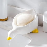 Duck Shaped Soap Dish Holder, White with Yellow Feet, Plastic Bathroom Accessory, Decorative Counter Organizer 1 Pack