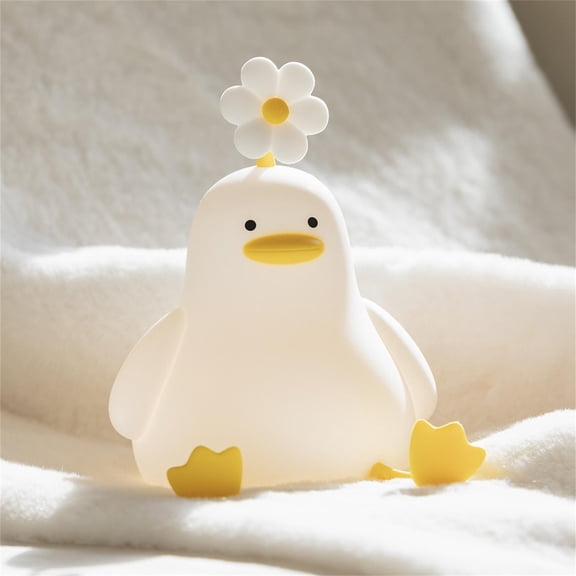 Duck-Shaped Touch Sensor Night Light - Interactive Silicone Flower Duck Lamp, Soft Glow Bedroom Bedside Decor, Rechargeable Touch-Activated Night Light, Valentine's Day Home Accent, 4.3*5.9in