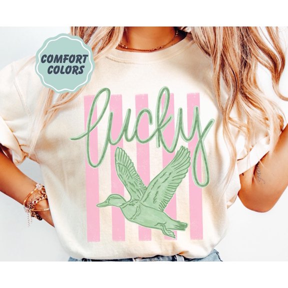 Duck Shirt - Lucky Duck Trendy Summer T-Shirt - Bay Coastal Graphic Trending Stripes - Boho Summer Vibes Tee