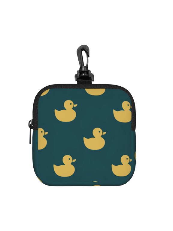 Duck Silhouette Pattern Art Square Gear Pouch with Lobster Clasp Waterproof Tech Accessory Organizer, Key & Coin Case