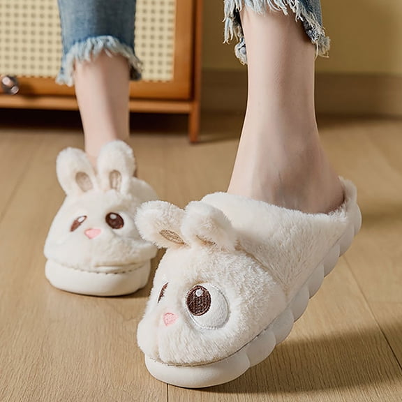 Duck Slippers For Women Cute Fluffy Slippers Dalmatian Shoes Warm Winter Wear Home Cozy Furry Soft Indoor Shoes White 39