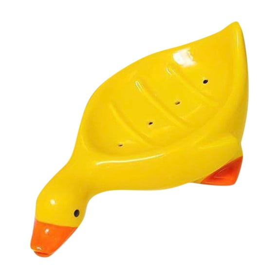 Duck Soap Dish Self Draining Holder Cute Animal Soap Tray for Bathroom and Kitchen Countertop Non Slip Decorative Soap Saver Container Yellow 7x2x2 Inch