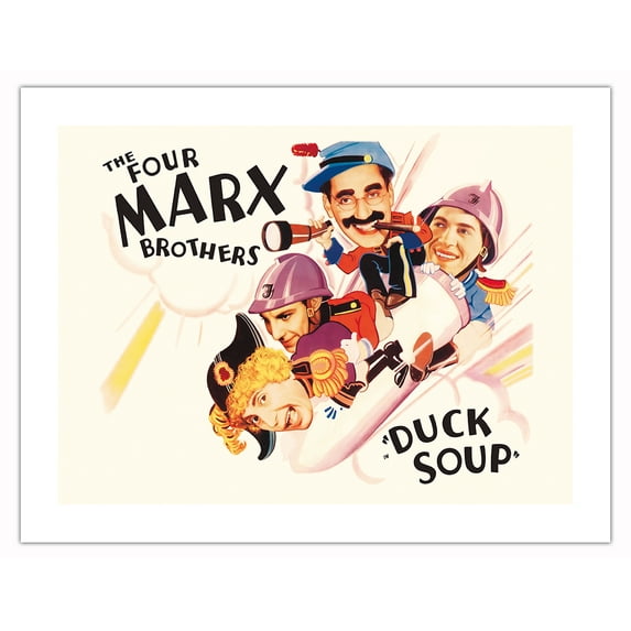 Duck Soup - Starring the Four Marx Brothers - Groucho Harpo Chico Zeppo - Vintage Film Movie Poster - Bamboo Fine Art 290gsm Paper (Unframed) 17x22in