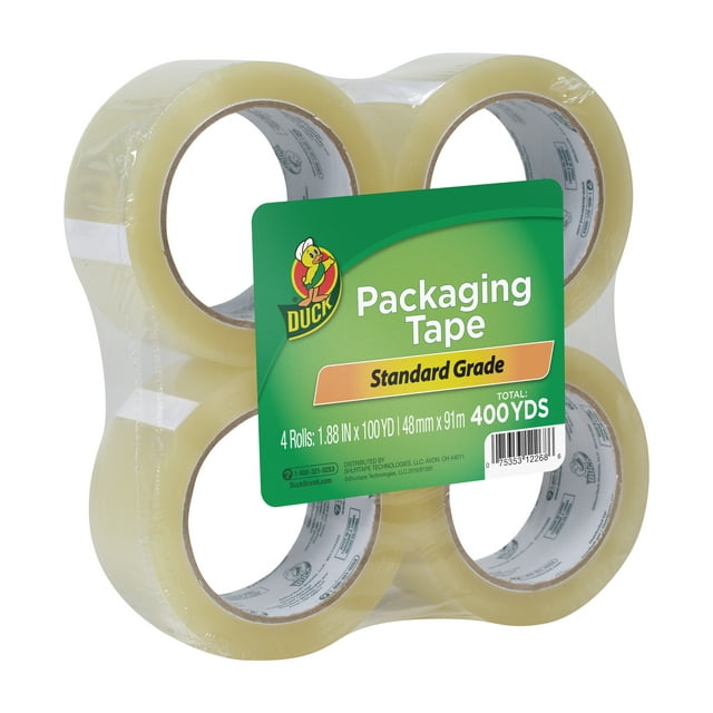 Duck Standard Packing Tape, 1.88 in x 100 yd, Clear, 4 Pack