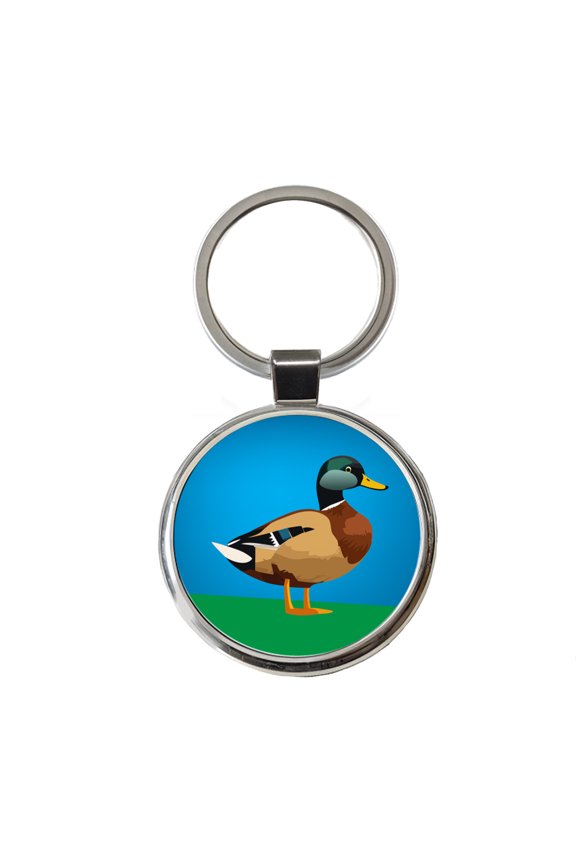 Duck Standing Profile Metal Round Keychain