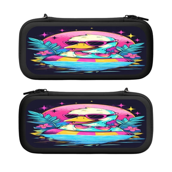 Duck Surf, Carrying Case For Nintendo Switch & OLED Version, Eva Lightweight Shockproof Protective Pouch Case for Game Console & Accessories with 10 Game Card Slot & Wristband, Black
