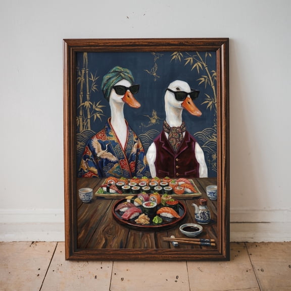 Duck Sushi Date Art Print Quirky Animal Poster Funny Wall Prints Fun Dining Room Or Kitchen Decor