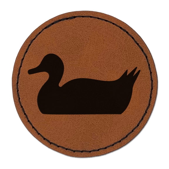 Duck Swimming Solid 2.5" Faux Leather Round Engraved Iron-On Patch - Brown