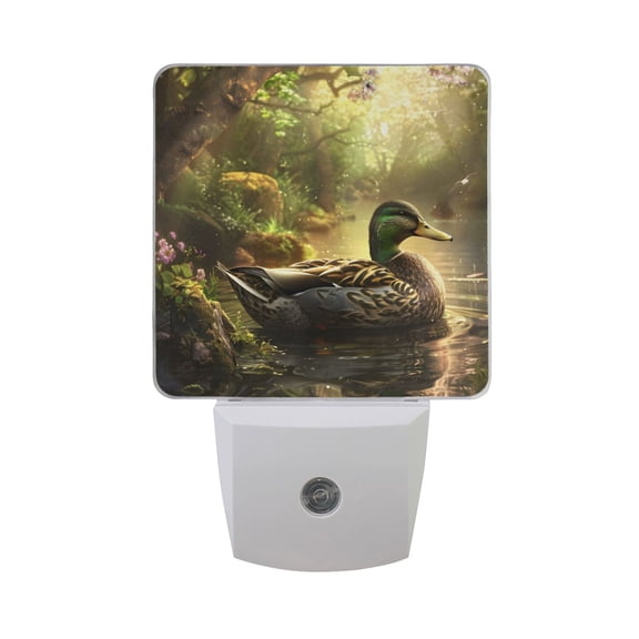 Duck Swimming in River Trees LED Night Light with Smart Sensor Plug Into Wall Dusk to Dawn 2 packs