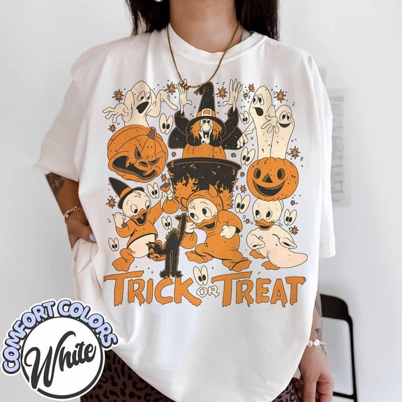 Duck Tales Trick Or Treat T-shirt, Huey Dewey Louie Witch Hazel Shirt, Duck Tales Disney Halloween Shirt, Mickey's Not So Scary Party 2025,White Color,Size L