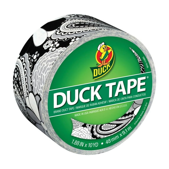 Duck Tape Black and White Floral Printed Duct Tape. 1.88 in wide 10-yd roll