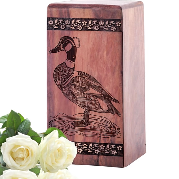 Duck Theme Wooden Urn For Human Ashes Adult Male - Cremated Funeral Urns For Family - Memorial Decorative Keepsake Urns - 10Inch, Large Size - Single 1Pcs