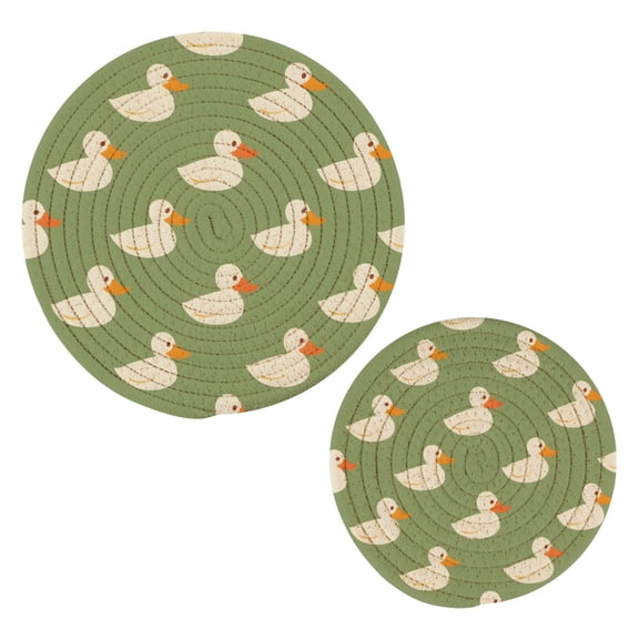 Duck Tile Pattern Cotton Trivets Potholders Set of 2 Handmade Heat Resistant Non Slip Absorbent