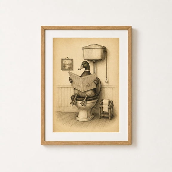 Duck Toilet Bathroom Vintage Etching Poster
