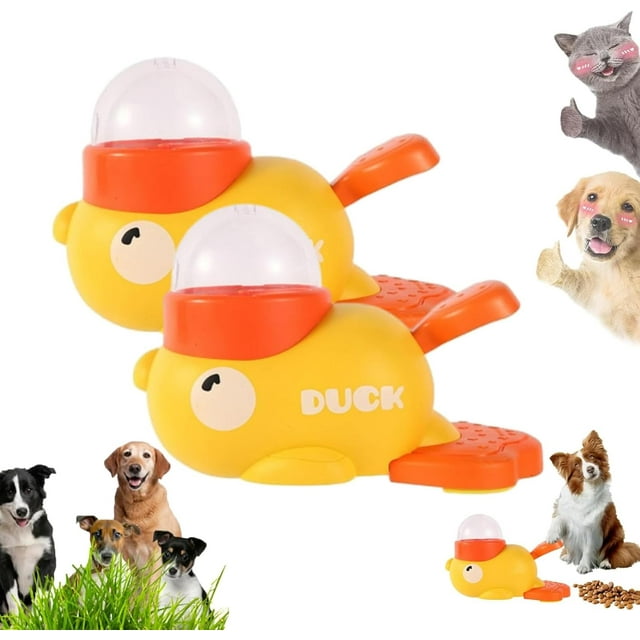 Duck Treat Dispenser, Duck Dog Treat Food Dispenser, 2-in-1 Interactive Dog Puzzle Toy & Slow Feeder, Fun Treat Dispenser for Small & Medium Dogs, Reduces Bloating, Promotes IQ Training (2*Yellow)