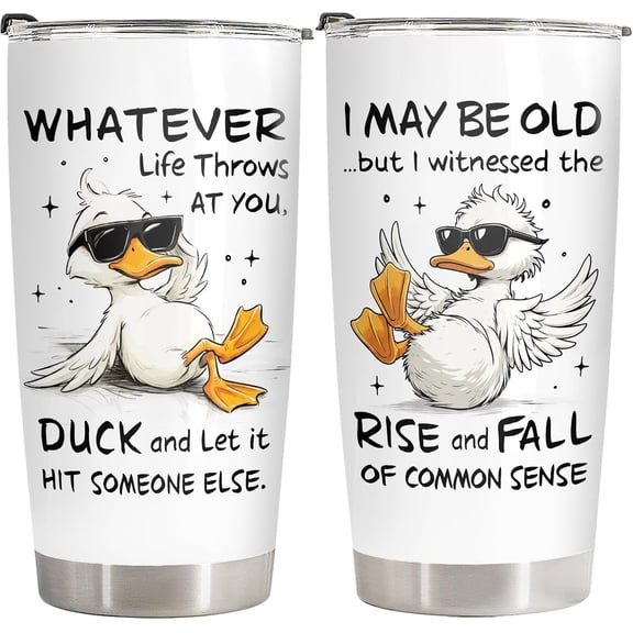 Duck Tumbler 20oz Stainless Steel Funny Double Wall Insulated Travel Mug Cute Animal Sarcastic Old People Gift Birthday Present Gifts for Women Adults Duck Lovers