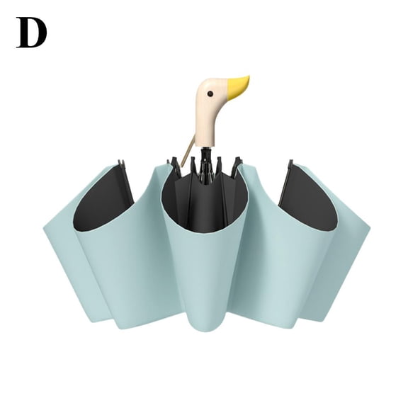 Duck Umbrella With Cute Design Head - Compact Travel Folding Umbrella With Wooden Handle, 8 Ribs for Sun and Rain Protection, Lightweight for Outdoor Activities