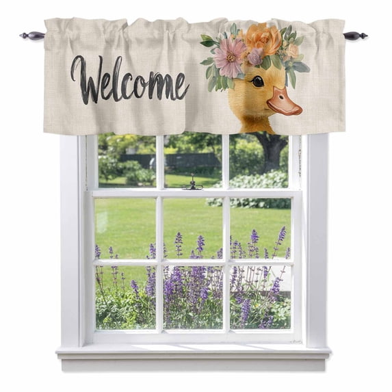 Duck Valance Curtain Welcome Window Valances Rod Pocket Short Curtains Window Treatments for Kitchen Bedroom Bathroom Laundry 42" x 18"
