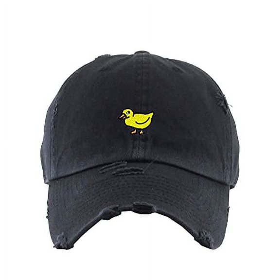 Duck Vintage Baseball Cap Embroidered Cotton Adjustable Distressed Dad Hat Brush Black