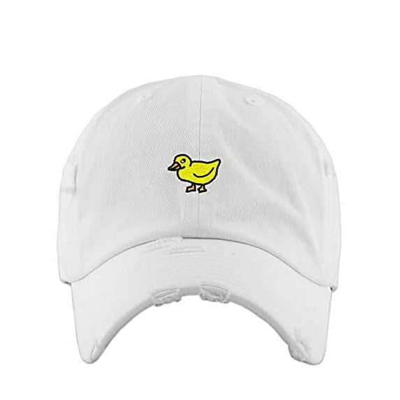 Duck Vintage Baseball Cap Embroidered Cotton Adjustable Distressed Dad Hat White