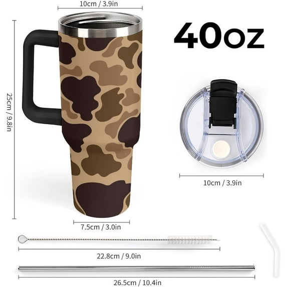 Duck Vintage Camouflage 40oz Tumbler with Straw And Lid Insulated Stainless Steel Travel Tumbler Coffee Cup Mug Water Bottle with Handle, Fits in Car Cup Holder