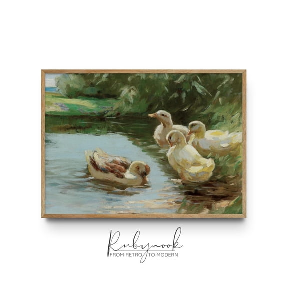 Duck Wall Art Vintage Easter Decor For Country Farmhouse Animal Spring Living Room Art Rustic Wall Art K59 #3735, Unframed Canvas Size 16x24