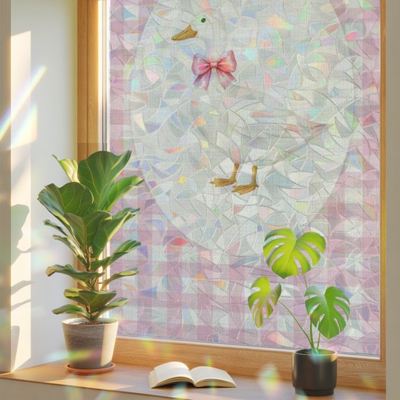 Duck Window Privacy Film Rainbow Static Cling Stain Glass Window Film for Glass Door, Decorative Sunroof Decal Sticker for Car 19.6"x39.3" Farmhouse Pink Plaid Bow Country Vintage Checked