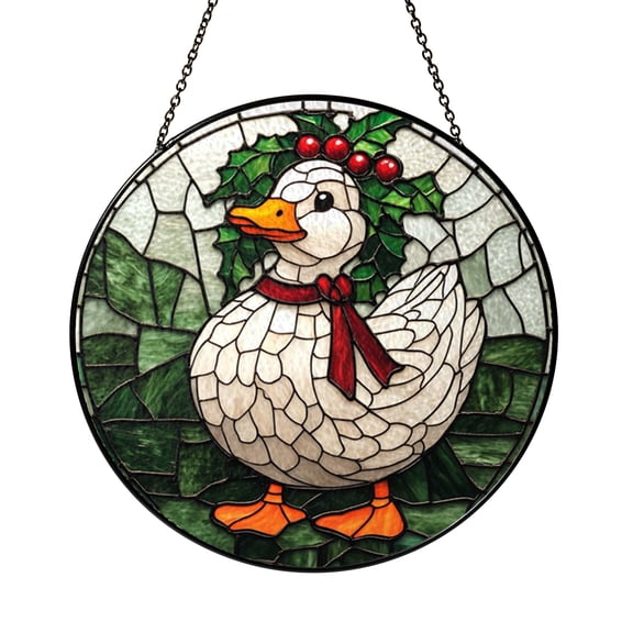 Duck Winter Stained Glass Style Acrylic Window Suncatcher Hanging Decor, Bird Decorative Panel Ornament for Nature Window Art and Seasonal Home Decoration