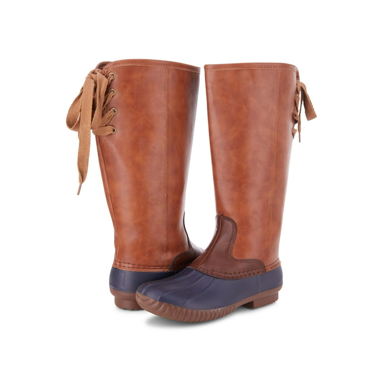 Duck Women s Two Tone Combat Style Knee High Rain Duck Boots Walmart