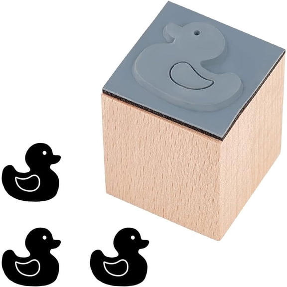 Duck Wooden Rubber Stamp - 1 Inch Square 32mm Thick Vintage Stamp for Scrapbooking Card Making Beige