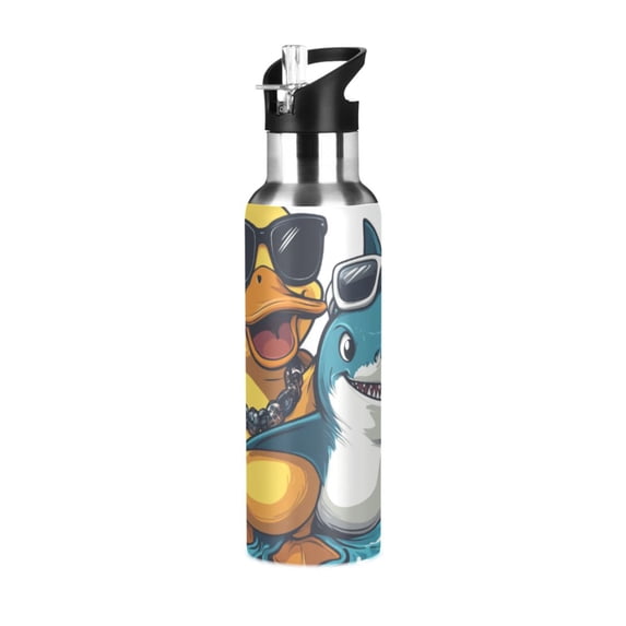 Duck and Fish with Sunglasses Sports Bottle with Straw Stainless Steel Water Jug Portable Thermal Cup Leak-proof 1000ML