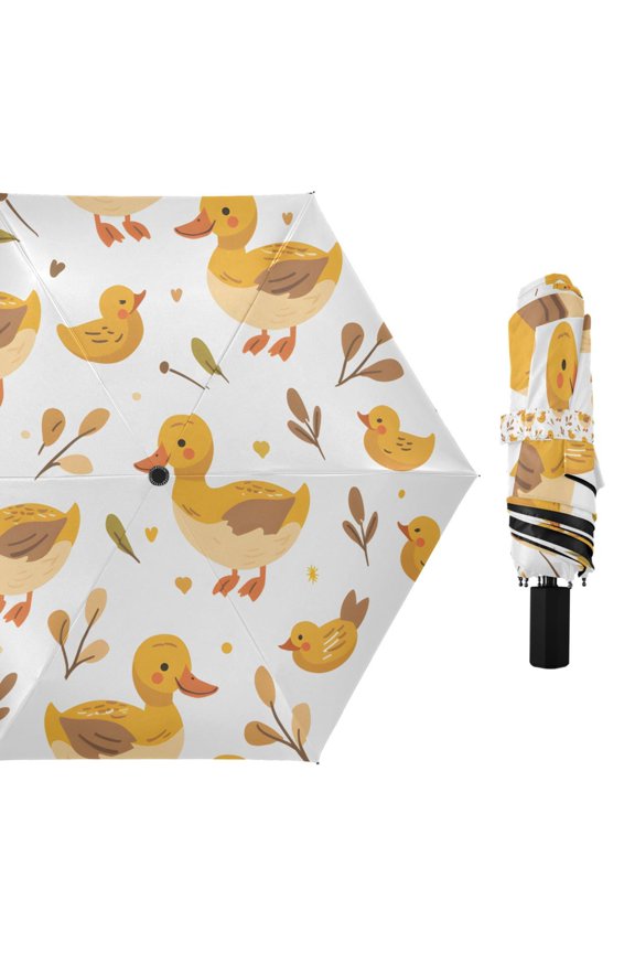 Duck and Leaf Compact Sun Umbrella Windproof Travel Umbrellas for Rain Strong Portable UV Protection