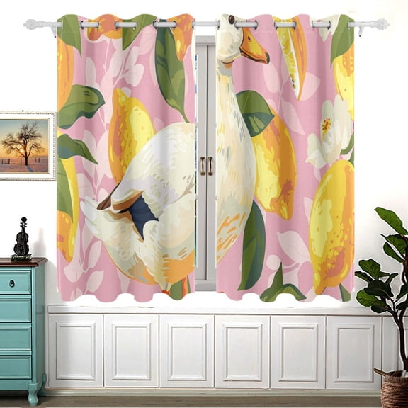 Duck and Lemon 54×55 Inch Black Out Curtains 2 Packs Aesthetic for Bedroom Living Room Sliding Glass Doors Kitchen Windows