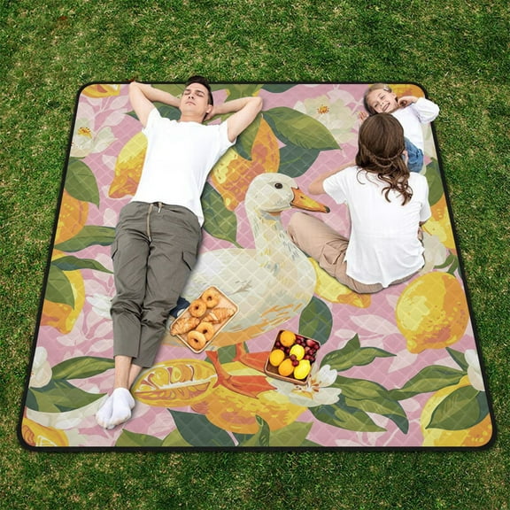 Duck and Lemon Beach Blanket Outdoor Picnic Blanket 78"x 78" Waterproof Foldable for Beach Camping Travel Hiking Grass Lawn Park