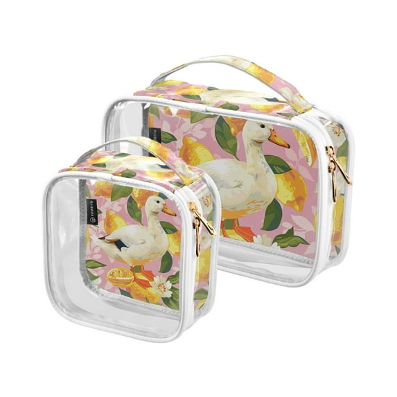 Duck and Lemon Clear Cosmetic Bags with Handles PVC Toiletry Bags Zipper Waterproof Portable for Traveling 2 Pcs