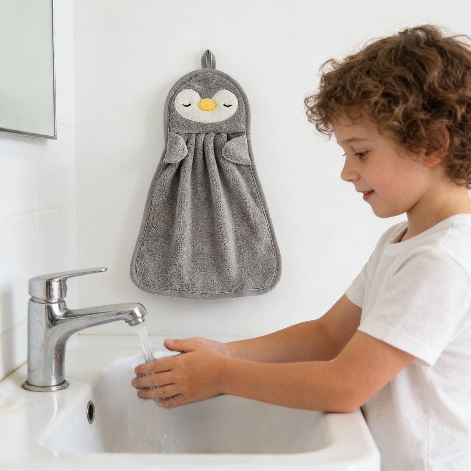 Duck and Penguin Hand Towel, Hanging Bathroom Towel with Loop for Easy ...