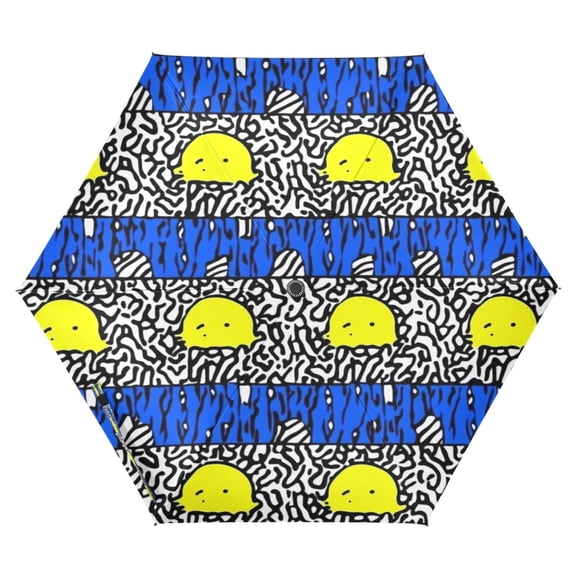 Duck and Water Pattern Folding Umbrella UV50+ Waterproof Sun Protection Auto Open Close Compact Fiberglass Frame
