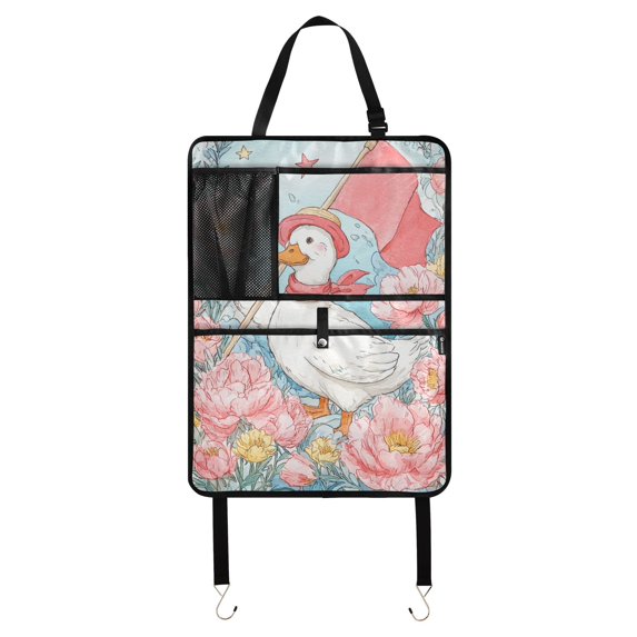 Duck carries flag through flowers 241 Pack Kick Mat Back Seat Protector With Storage Pockets, Universal Car Seat Back Organizer For Pets, Waterproof Backseat Protector For Most Car