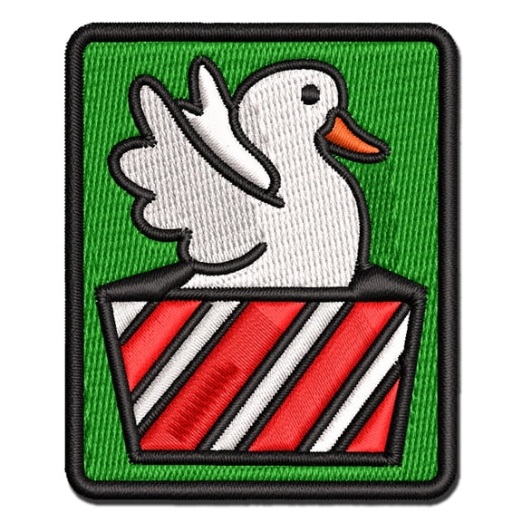 Duck in Gift Box Christmas Applique Multi-Color Embroidered Iron-On Patch - 3 Inch Medium