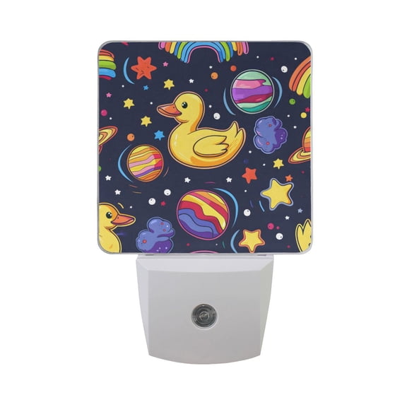 Duck in Space Night Light 2 Pack LED Nightlight Plug into Wall Dusk to Dawn Sensor Soft White