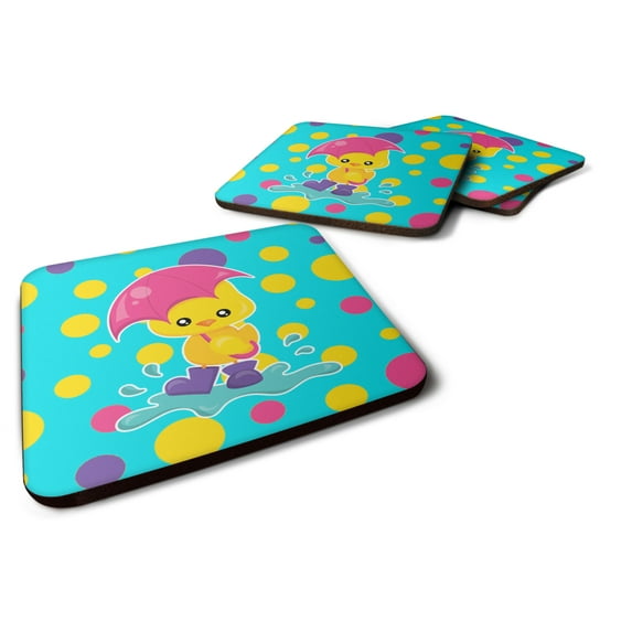 Duck in the Rain on Polkadots Foam Coaster Set of 4