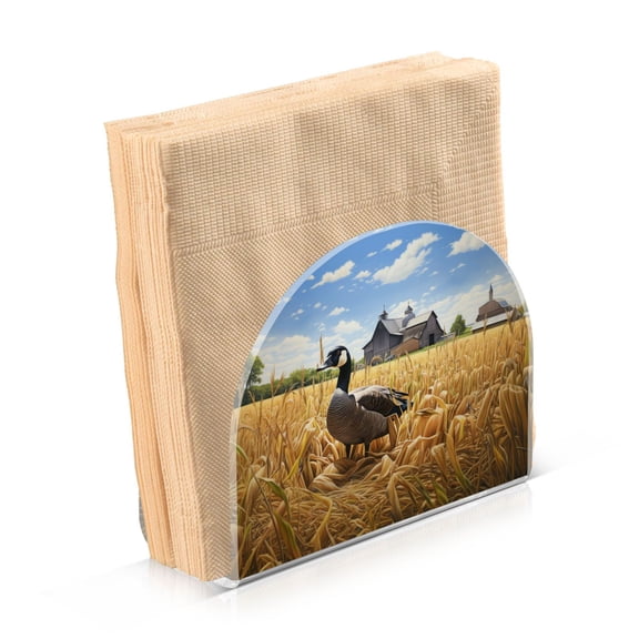 Duck on Wheat Field Napkin Holder for Table 2 Pcs Acrylic Clear Tissue Dispenser Stand Kitchen Dining Bar Tabletop Picnic Restaurant Decor