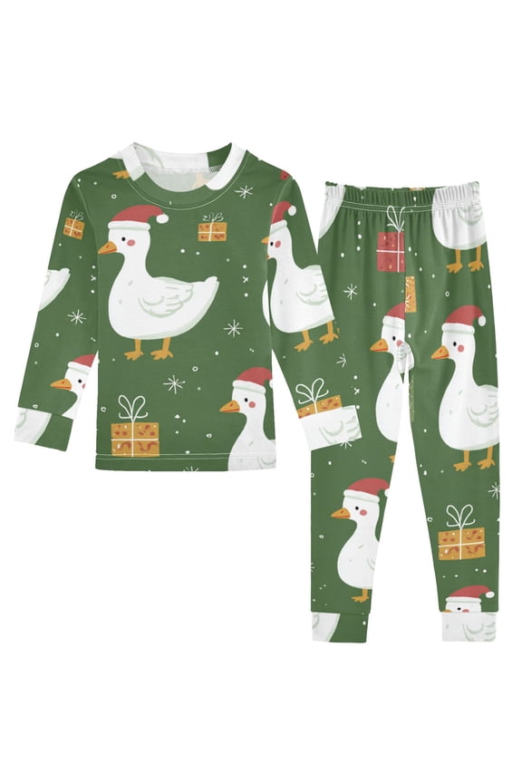 Duck with Christmas Hats Cute Presents Snow Cotton Pajama Set Long Sleeve Top and Pants Sleepwear Unisex 8Y