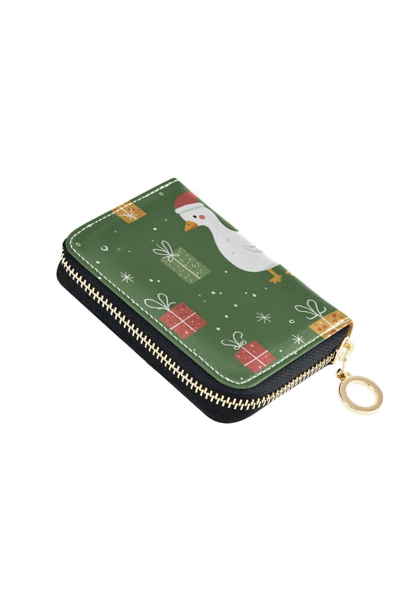 Duck with Christmas Hats Cute Presents Snow Women's Credit Card Holder PU Leather Zipper Wallet RFID Blocking