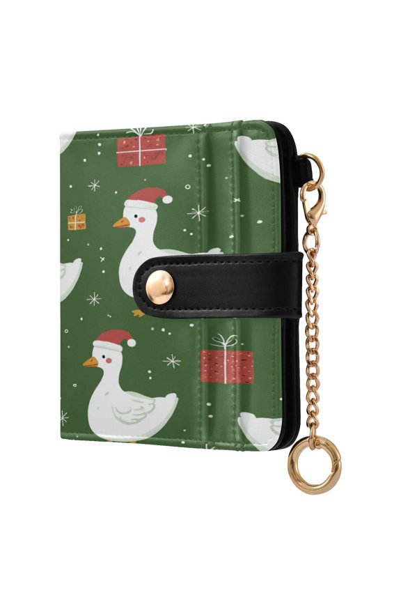 Duck with Christmas Hats Cute Presents Snow Women's Wallet PU Leather Card Cases RFID Blocking Purse Billfold with Key Ring