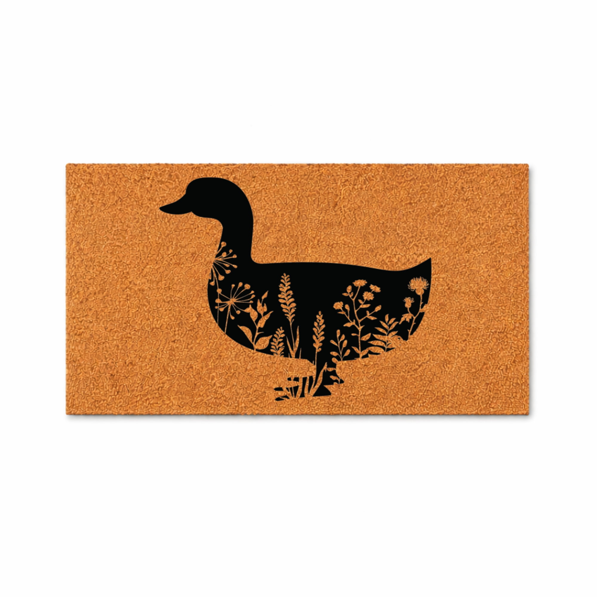 Duck Silhouette Doormat, Floral Nature Outdoor Entryway Door Mat (18x30 inches) WoodByStu 7539